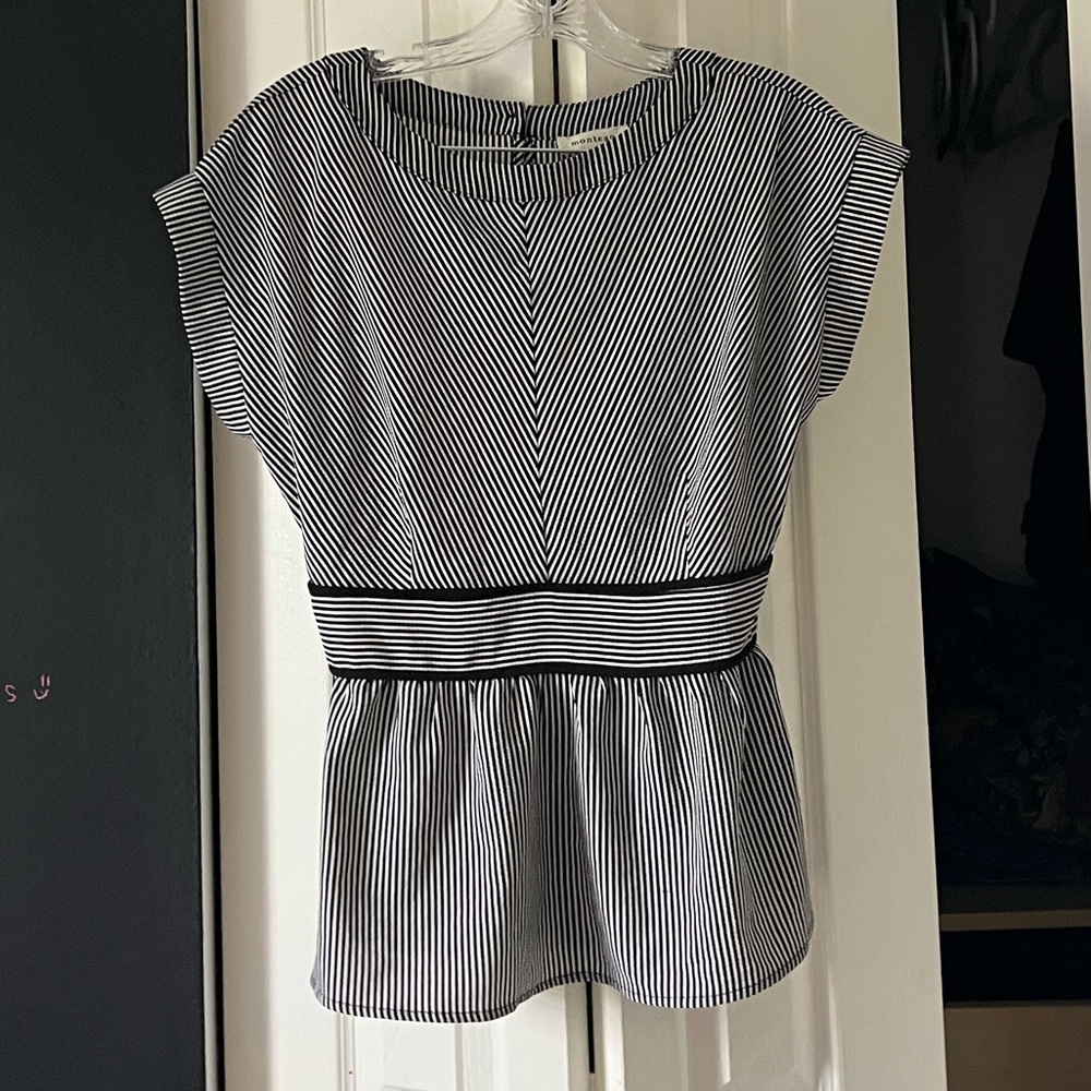 5 FOR $50 Monteau Short Sleeve Peplum Navy Striped Shirt Blouse